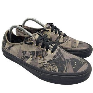 Vans Authentic Mens 9.5 Abstract Black Floral Low Top Skateboarding Shoes